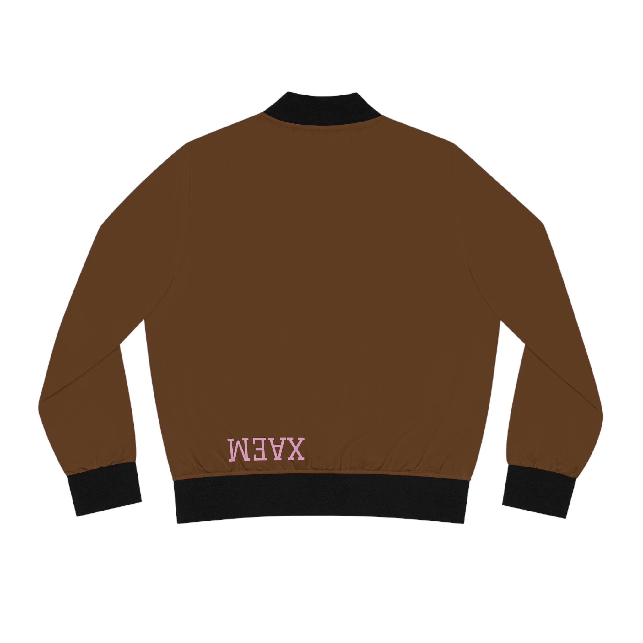 XAEM Brown Women’s Bomber Jacket – Varsity-Style Zip-Up with Pink Lettering