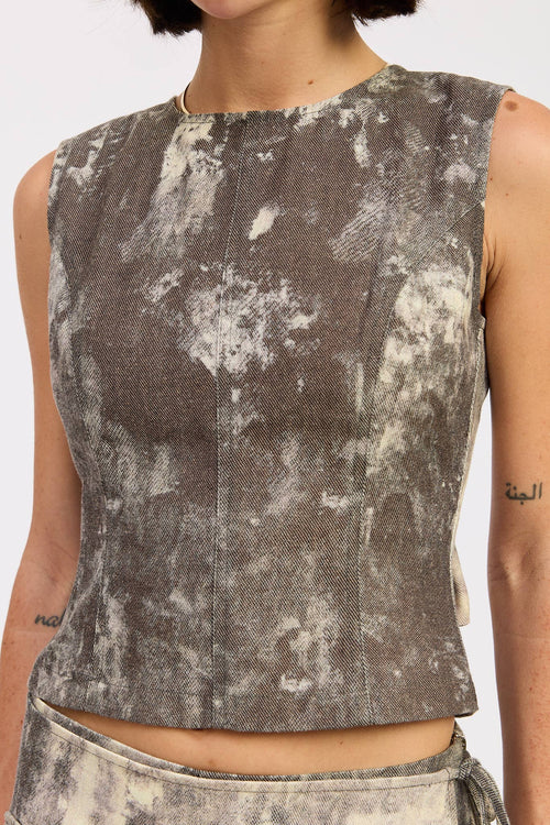 DENIM TANK TOP OPEN BACK TIE